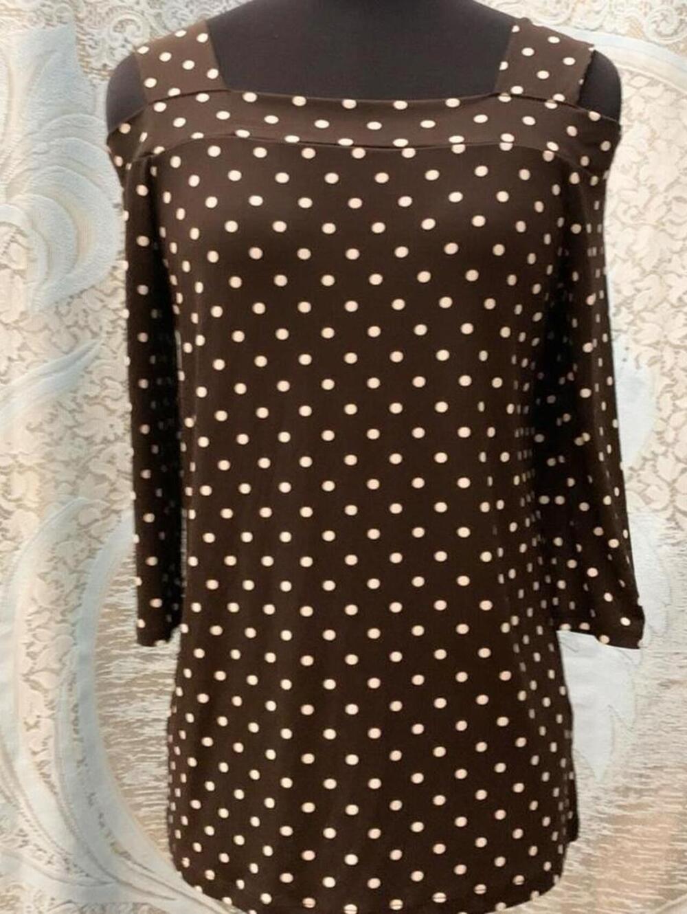Coquette polka dot brown and white blouse with half sleeves